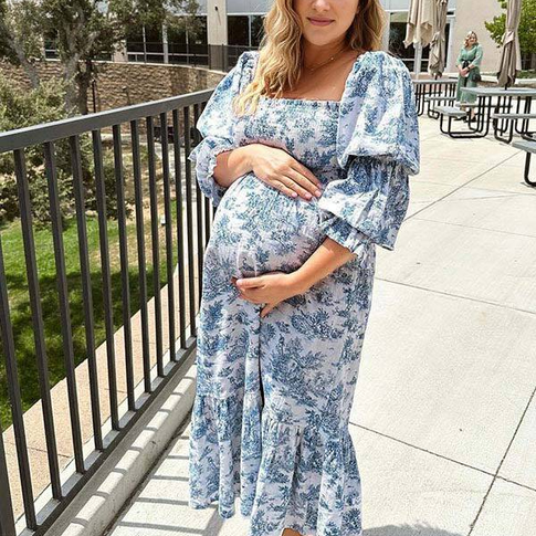 Chicnmom Vestido mangas volantes vestido largo bohemio estampado para fotos de maternidad