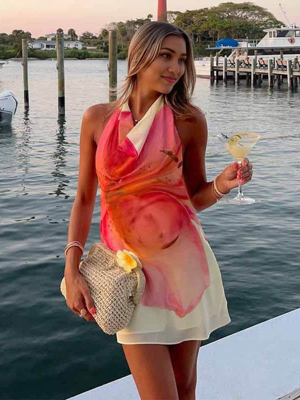 Chicnmom Vestido mini premamá Estampado Espalda Descubierta Plisado Rosa