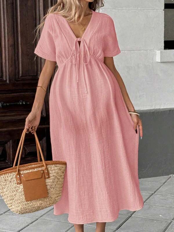 Chicnmom Vestidos largo Premamá Cinturón Fluidez Trapecio Rosa