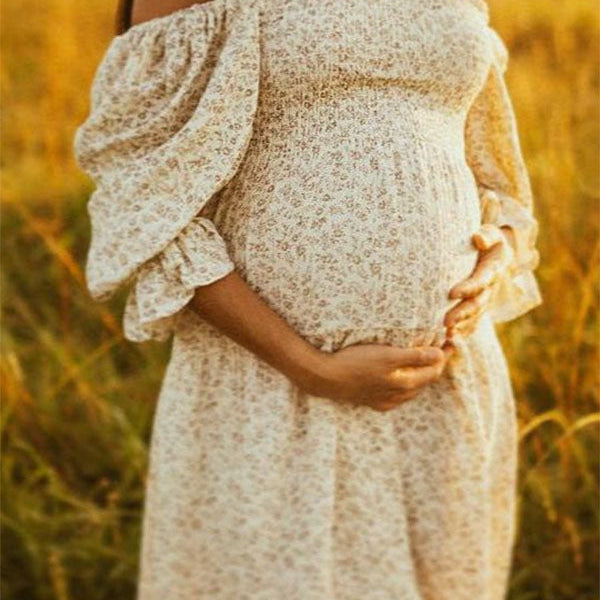 Chicnmom Vestido mangas volantes vestido largo bohemio estampado para fotos de maternidad