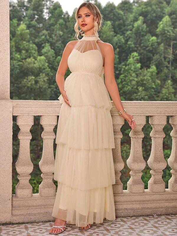 Chicnmom Vestidos largo Premamá Multicapa Tul Albaricoque