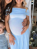 Chicnmom Vestido Largo Elegante De Premamá Para Sesión De Fotos, Fiesta Y Cóctel Con Plisado Y Hombros Descubiertos