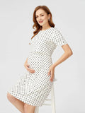 Chicnmom vestidos premamá vestido lactancia manga corta lunares blanco