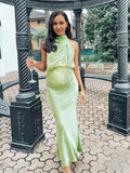 Chicnmom Vestidos Maxi de Premamá Fiesta con Pliegues de Satén Elegante