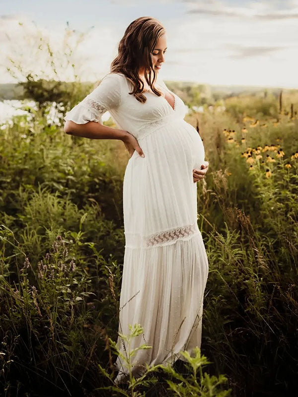 Chicnmom vestidos premamá blanco estampado de lunares vestidos para embarazadas