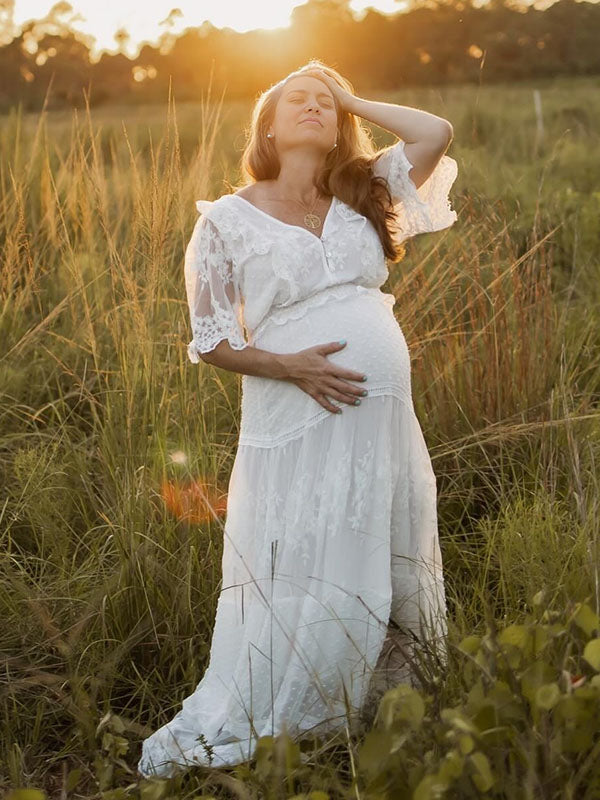 Chicnmom vestido de maternidad blanco estilo bohemio con volantes para el verano