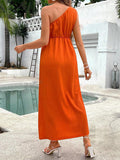 Chicnmom vestidos premamá naranja vestido de verano con un hombro hueco