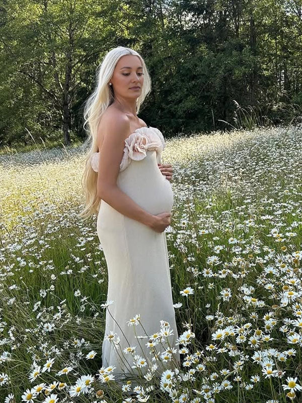 Chicnmom vestidos premamá elegante génerodepunto tul 3D flores plisado vestidos de foto de maternidad