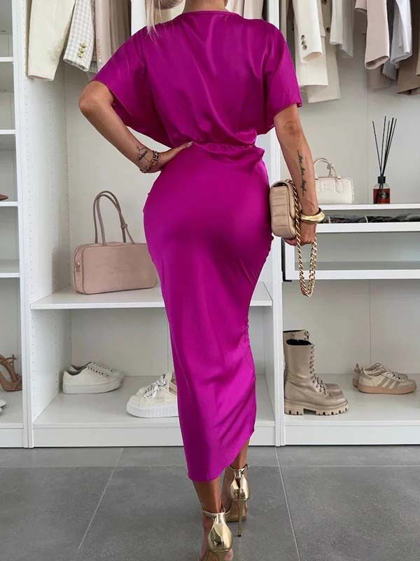 Chicnmom Vestidos largo Premamá nudo o fruncido Volantes Rosa Roja