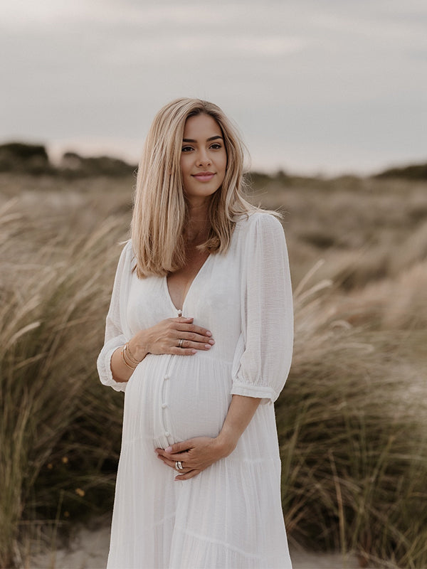 Chicnmom Vestido Sesión De Fotos Boho Premama Largos Con Escote Pico Y Manga Farol Vestidos Camiseros Elegantes Para Embarazadas