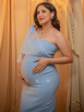 Chicnmom vestidos premamá azul cielo vestido de noche sin espalda de malla con lazo