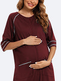 Chicnmom camisón de lactancia con cremallera de manga tres cuartos suelto casual de maternidad