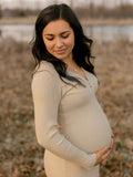 Chicnmom Mama Vestido tipo suéter largo con cuello en V y pecho cruzado de punto elegante para salir sesión de fotos de maternidad Baby Shower