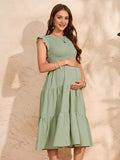 Chicnmom vestido premamá elegante de verano con mangas de volantes en color verde claro