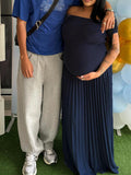 Chicnmom Vestido Largo Elegante De Premamá Para Sesión De Fotos, Fiesta Y Cóctel Con Plisado Y Hombros Descubiertos