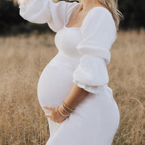Chicnmom Vestido mangas volantes vestido largo bohemio estampado para fotos de maternidad