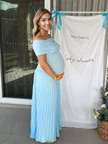 Chicnmom Vestido Largo Elegante De Premamá Para Sesión De Fotos, Fiesta Y Cóctel Con Plisado Y Hombros Descubiertos