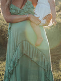 Chicnmom Vestido Sesión De Fotos Premama Con Volantes Y Tirantes Finos Vestido Para Embarazadas Boho Verde