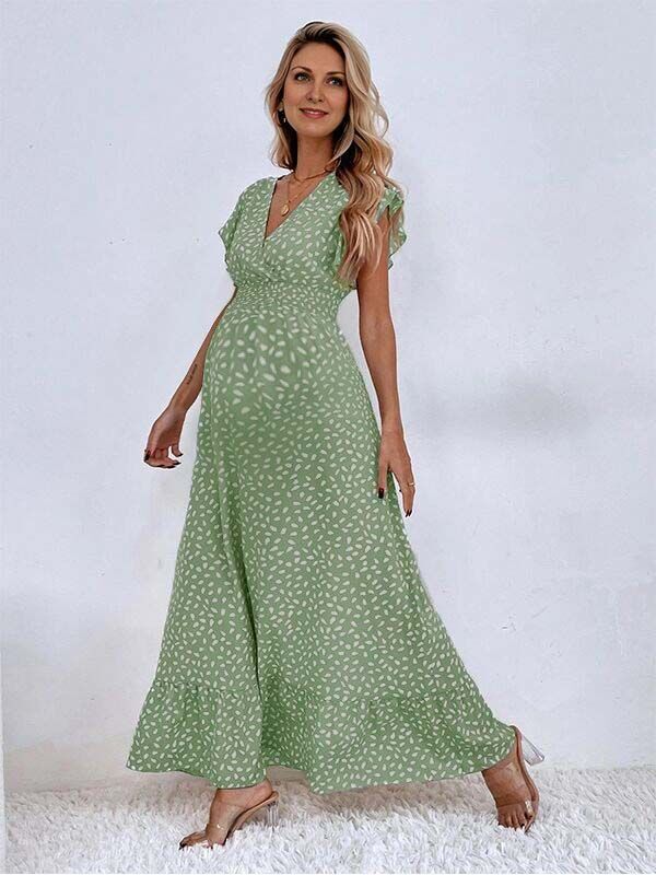 Chicnmom Vestido de flores premamá Volantes Verde Claro