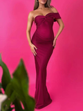 Chicnmom Vestido Premamá De Fiesta de Largo Ajustado con Pliegues y un Hombro para Embarazadas Boda