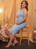 Chicnmom vestidos premamá azul cielo vestido de noche sin espalda de malla con lazo