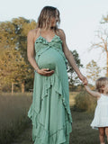 Chicnmom Vestido Sesión De Fotos Premama Con Volantes Y Tirantes Finos Vestido Para Embarazadas Boho Verde