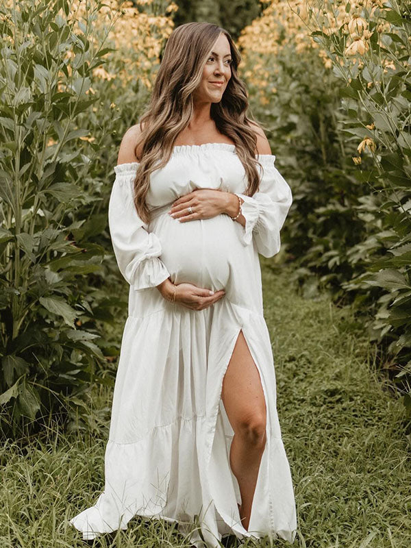 Chicnmom Vestidos Boho Elegantes De Premama Con Volantes Tubo Y Hombros Descubiertos Vestido Para Fotos Embarazadas Largos