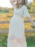 Chicnmom vestido de maternidad blanco de encaje con volantes largo y fluido para verano