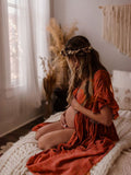 Chicnmom vestido bohemio para fotos de maternidad con escote en V profundo y cintura con cordón elegante y fluido