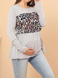 Chicnmom Leopardo Labor De Retazos Doblada Cuello Redondo Pull-Over Casual Camiseta lactancia