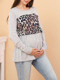 Chicnmom Leopardo Labor De Retazos Doblada Cuello Redondo Pull-Over Casual Camiseta lactancia