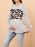 Chicnmom Leopardo Labor De Retazos Doblada Cuello Redondo Pull-Over Casual Camiseta lactancia