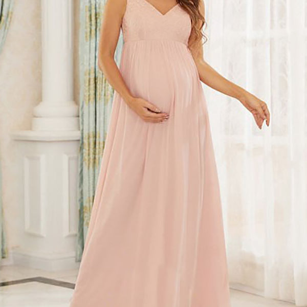 Chicnmom  vestido premamá largo sin mangas de gasa con encaje