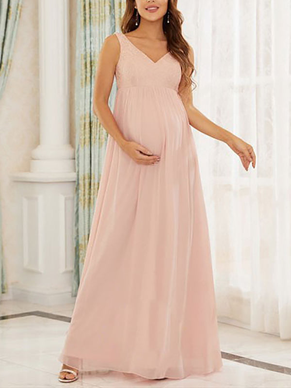 Chicnmom  vestido premamá largo sin mangas de gasa con encaje