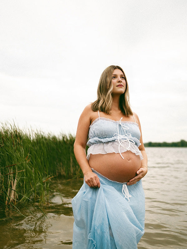 Chicnmom vestidos premamá vacaciones playa conjunto de dos piezas volantes lazo tul vestidos de foto de maternidad