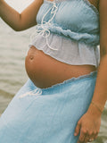 Chicnmom vestidos premamá vacaciones playa conjunto de dos piezas volantes lazo tul vestidos de foto de maternidad