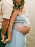 Chicnmom vestidos premamá vacaciones playa conjunto de dos piezas volantes lazo tul vestidos de foto de maternidad