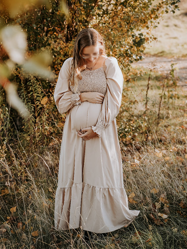 Chicnmom Mama Vestidos maxi de Premamá con Pecho Fruncido Volantes Fotografía