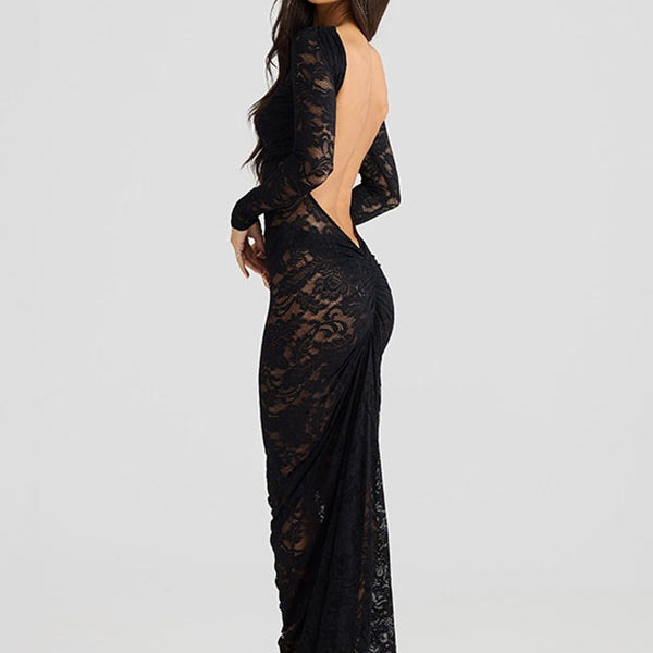 Chicnmom Vestido Maxi Invitada Premama Para Boda Encaje Ajustado Con Espalda Descubierta Y Drapeado Para Embarazadas Novia