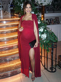 Chicnmom Vestido Maxi Invitada Premama De Boda Ajustado Con Pliegue Abertura Lateral Izquierdo De Lactancia Para Embarazadas Fiesta