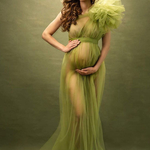 Chicnmom Vestidos Malla largo De Premamá Para Sesión De Fotos Vestidos Con Volantes Transparente Para  Embarazadas