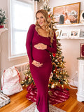 Chicnmom Vestido Largo de Premama Ajustado Fiesta y Navidades con Cuello Redondo para Embarazo Oficina