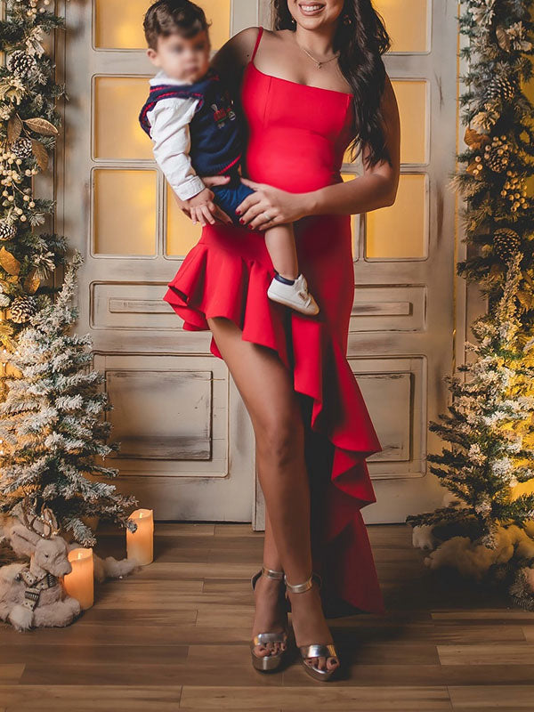 Chicnmom Vestido Largo de Premama Fiesta para Invitadas de Tubo con Volantes para Embarazo Navidades