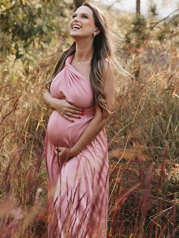 Chicnmom Vestido Embarazada Sesion Fotos con Cuello Halter y Espalda Descubierta para Premamá Fiesta y Boda