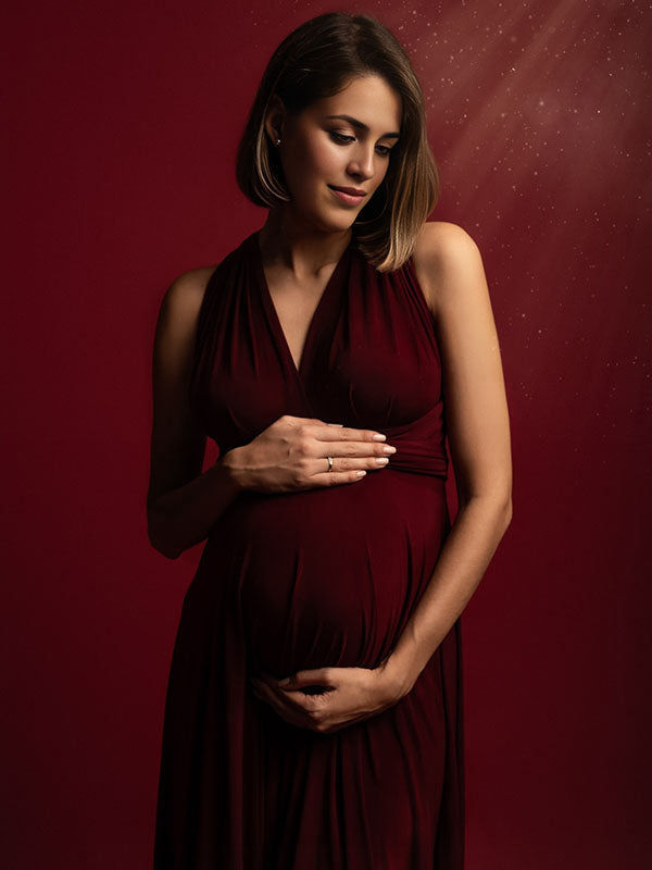 Chicnmom Vestido Embarazada Sesion Fotos con Cuello Halter y Espalda Descubierta para Premamá Fiesta y Boda