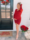 Chicnmom Vestido Corto de Premama Ajustado Fiesta con Pliegues y Escote Cruzado para Embarazo Navidades