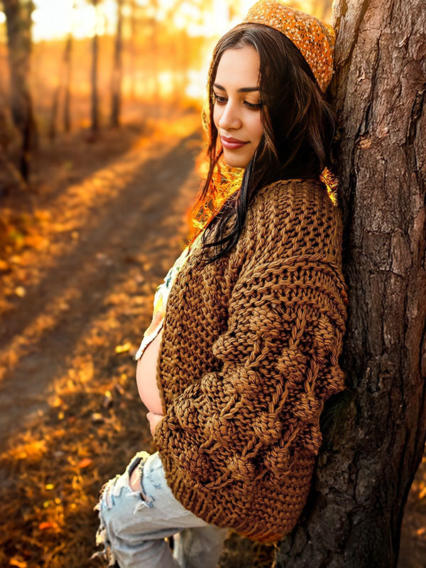 Chicnmom Abrigo en Punto con Manga Farol y Escote Pico para Premamá Fotografía