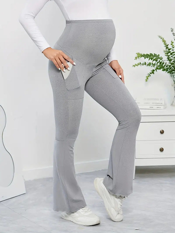 Chicnmom casual diario pantalones bootcut bolsillos ajustados mujer embarazada pantalones de talle alto