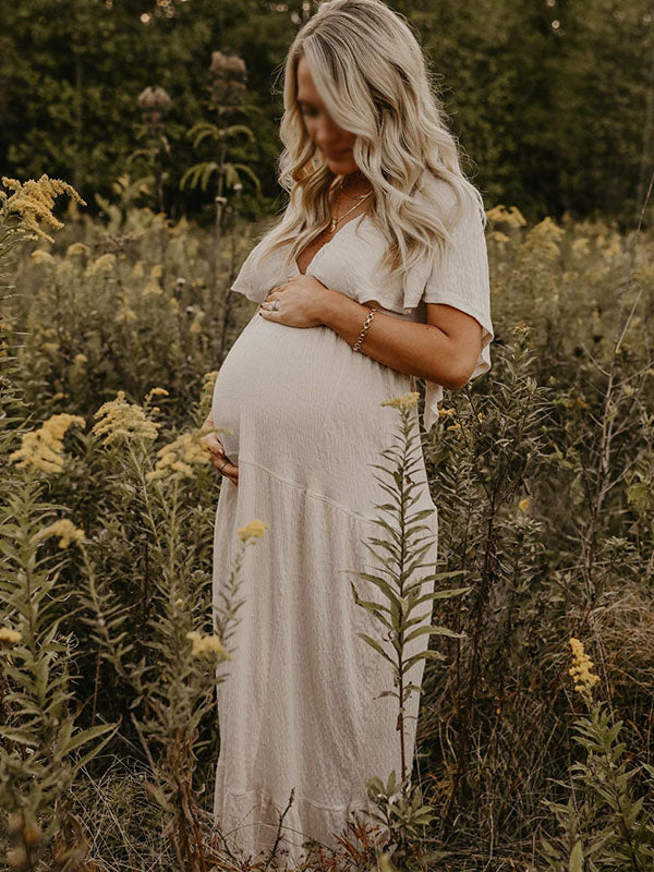 Chicnmom Vestidos Maxi de Premamá con Volantes y Espalda al Descubierto para Embarazadas Fotos Boho