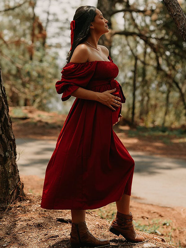 Chicnmom Vestidos Maxi de Premamá con Volantes y Pliegues para Embarazadas Fotos Boho